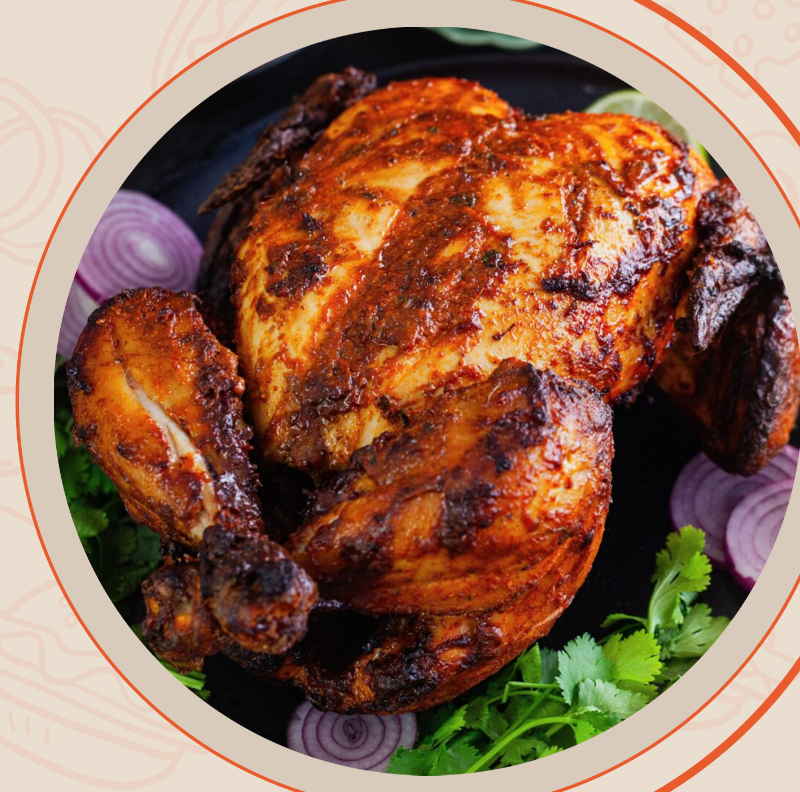 Flame grilled whole chicken